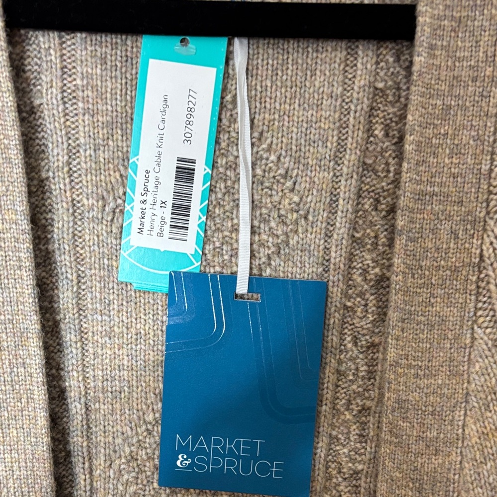 Market & Spruce Cable Knit Cardigan in Tan - Picture 3 of 6